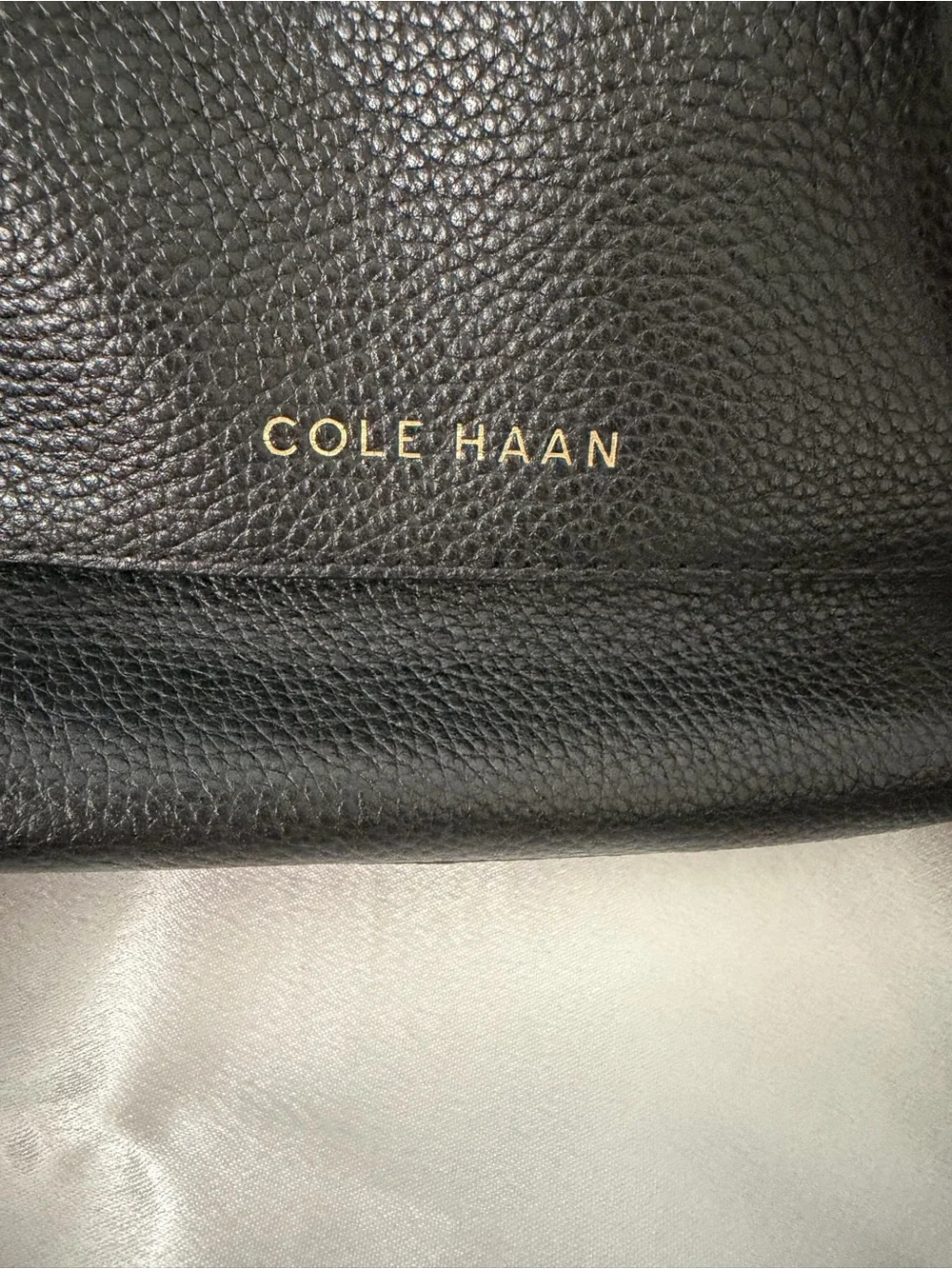 Cole Haan Black Pebbled Leather Tote-Style Backpack with Gold Logo